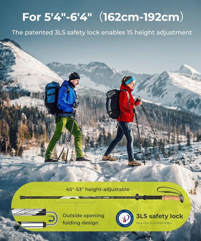 7075 Hiking Poles Collapsible Lightweight, Aircraft-Grade Aluminum Trekking Poles, Adjustable Hiking Sticks with Cork Grip, Folding Walking Sticks for Women Men Seniors, 2PC, Black - Image 2