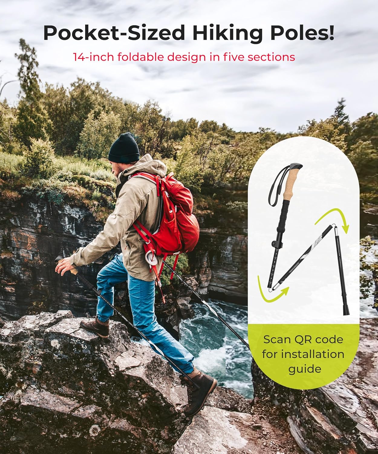 7075 Hiking Poles Collapsible Lightweight, Aircraft-Grade Aluminum Trekking Poles, Adjustable Hiking Sticks with Cork Grip, Folding Walking Sticks for Women Men Seniors, 2PC, Black - Image 3