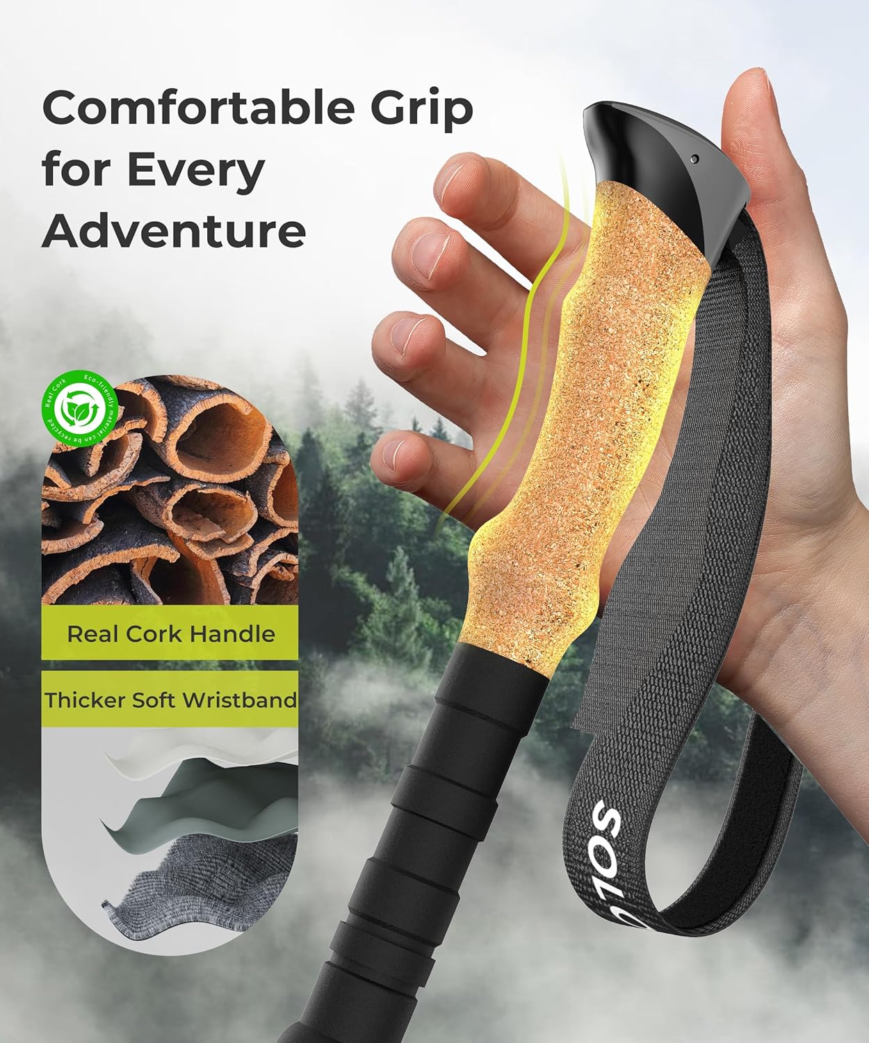 7075 Hiking Poles Collapsible Lightweight, Aircraft-Grade Aluminum Trekking Poles, Adjustable Hiking Sticks with Cork Grip, Folding Walking Sticks for Women Men Seniors, 2PC, Black - Image 6