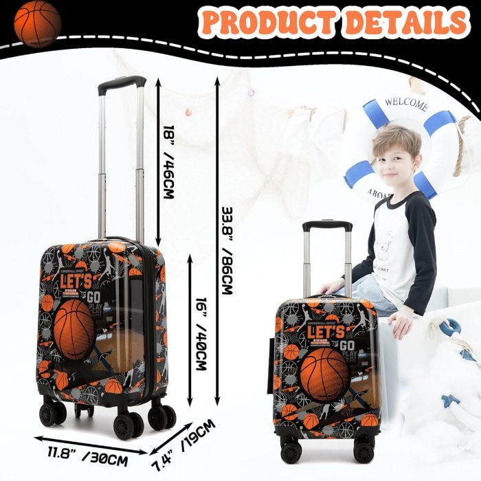 Kids Basketball Suitcase Set for Boys Hardside Luggage with Spinner Wheels 5 Piece 16inch Toddler Suitcase for Boys Travel Carry on Luggage Airline Approved - Image 2