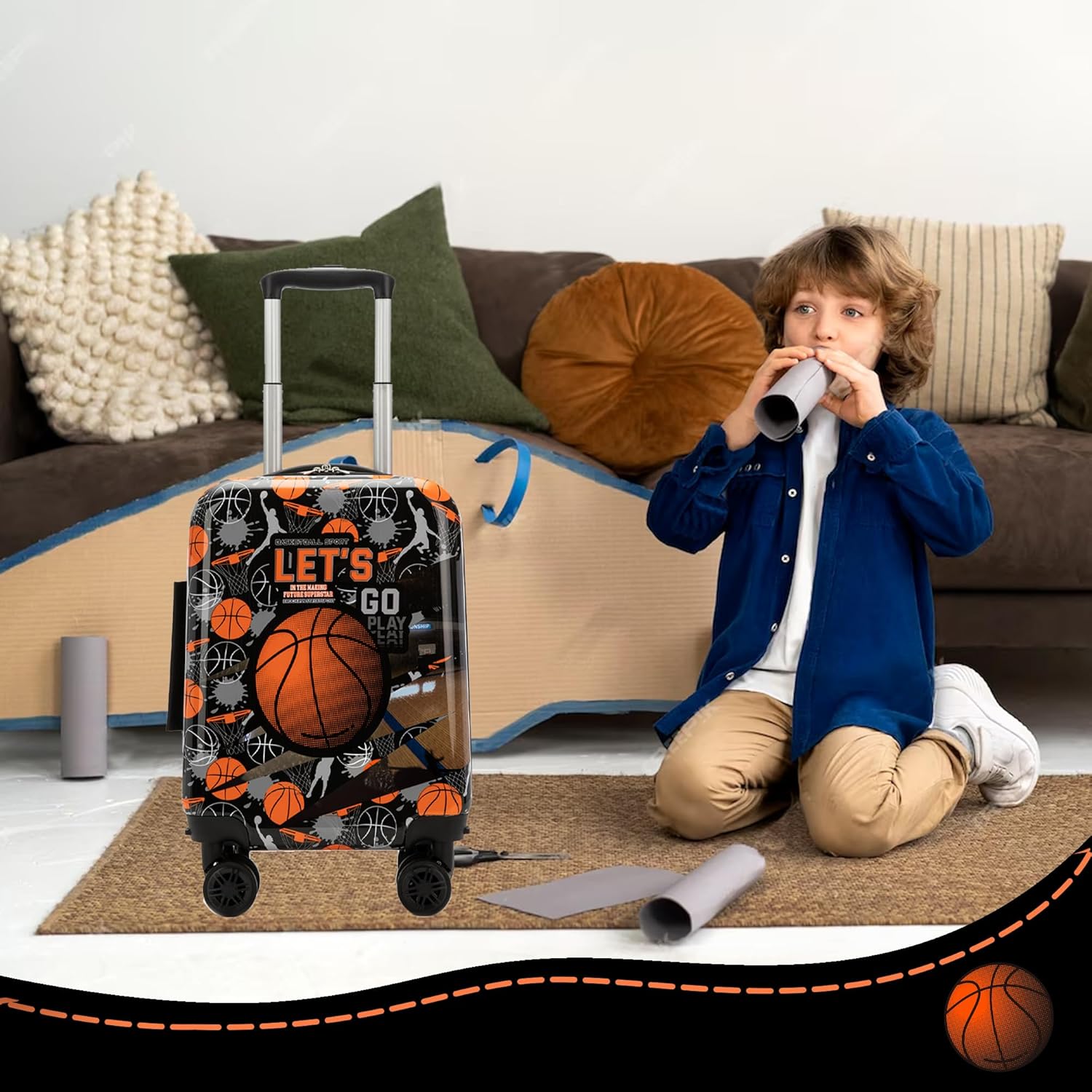 Kids Basketball Suitcase Set for Boys Hardside Luggage with Spinner Wheels 5 Piece 16inch Toddler Suitcase for Boys Travel Carry on Luggage Airline Approved - Image 5