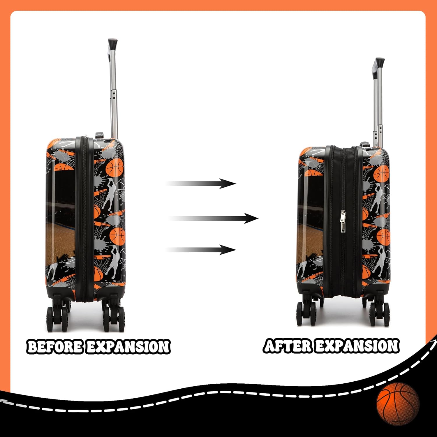 Kids Basketball Suitcase Set for Boys Hardside Luggage with Spinner Wheels 5 Piece 16inch Toddler Suitcase for Boys Travel Carry on Luggage Airline Approved - Image 7