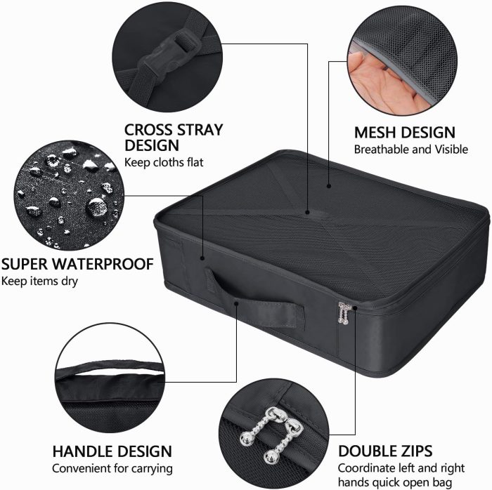 Packing Cubes 8 Sets/7 Colors Travel Luggage Organizers Include Waterproof Shoe Storage Bag Convenient Packing Pouches for Traveller (Black) - Image 2
