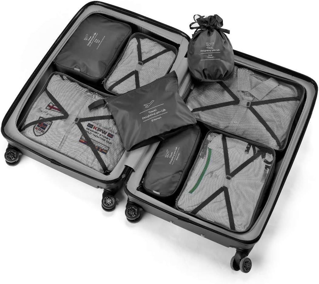 Packing Cubes 8 Sets/7 Colors Travel Luggage Organizers Include Waterproof Shoe Storage Bag Convenient Packing Pouches for Traveller (Black) - Image 6